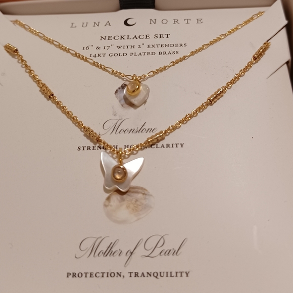 2 Luna Norte Gold plated Necklaces With 14kt gold plated 16” and 17” chains w/ - Picture 1 of 10